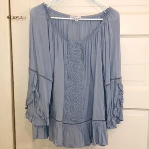 FEVER TUNIC BABY/SLATE BLUE Women's Small S Boho Bohemian Top Layers Ruffles EUC